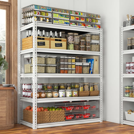 REIBII 65.74" H x 33.85" W x 15.35" D Storage Shelves, 2500LBS Adjustable Metal Shelving Unit, 5 Tier White Shelves for Pantry, Garage, Kitchen, Warehouse, White REIBII
