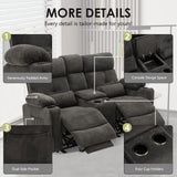 Consofa Power Reclining Loveseat with Console, Power Loveseat Recliner Sofa with Heat and Massage, Extended Footrest, Reclining Loveseat with Cup Holders, Lumbar Support for Living Room, RV Loveseat Consofa