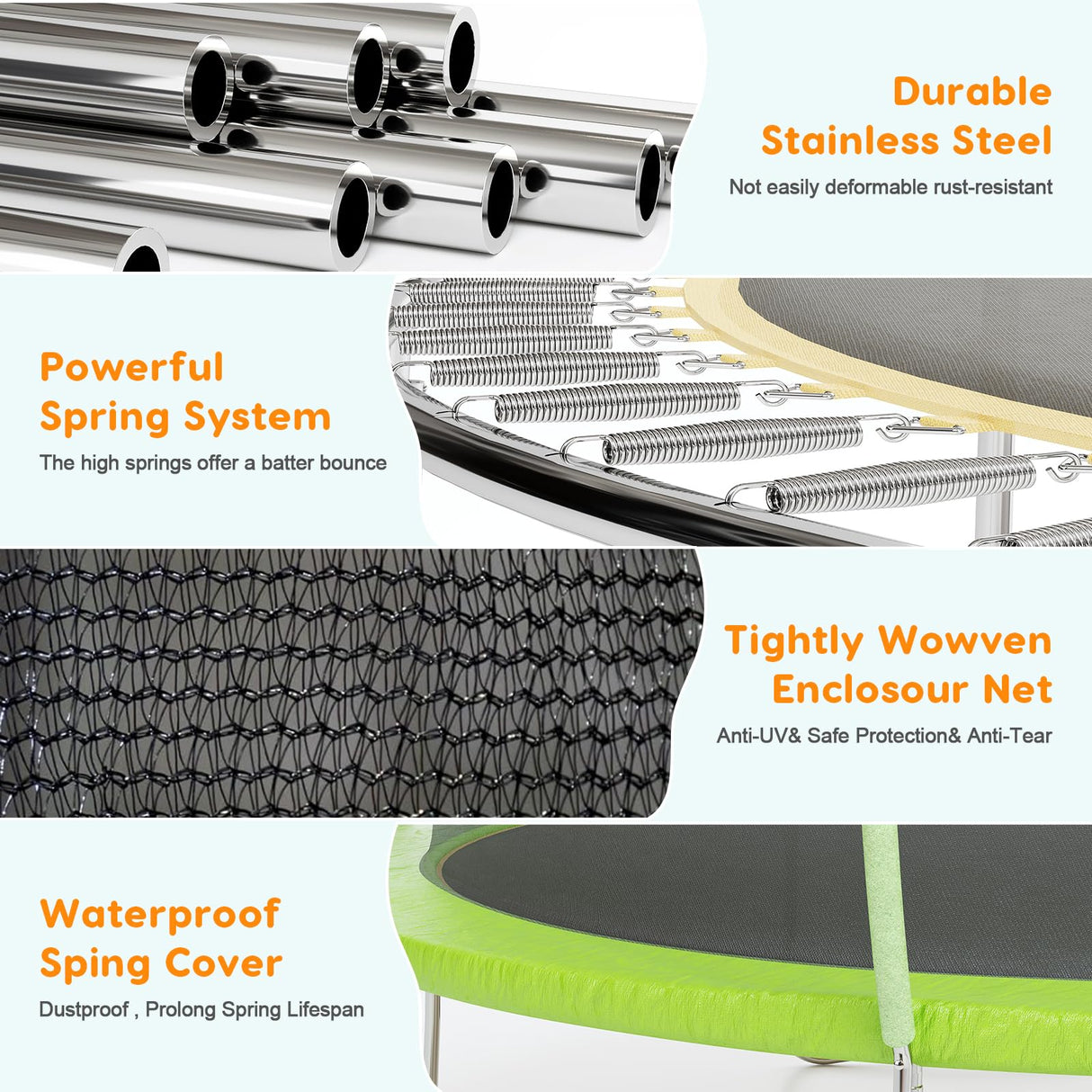 Garveetools Trampoline 10FT 12FT 14FT 16FT with Enclosure & Ladder, ASTM Approved Heavy-Duty Outdoor Recreational Trampoline for Kids Adults, 440LB Capacity (Green, 12FT) Garveetools