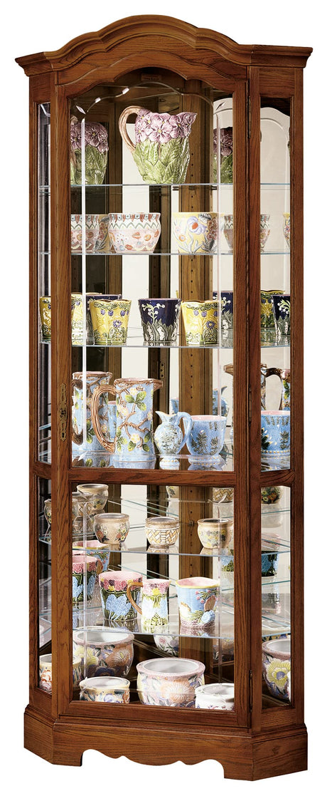 Howard Miller Jamestown II Corner Curio Cabinet 680-250 – Oak Yorkshire Finish Home Decor, Seven Glass Shelves, Eight Level Display Case, Locking Front Door & Halogen Light Howard Miller
