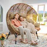 BULEXYARD Double Egg Chair Indoor Outdoor 680lbs, 2 Person Brown Wicker Oversized Stationary Egg Chair with Brown Thick Cushion, Patio Wide Lounge Loveseat with Legs for Balcony, Porch BULEXYARD