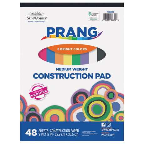Prang (Formerly SunWorks) Medium Weight Construction Paper Pad, 8 Assorted Colors, 9" x 12", 48 Sheets Prang