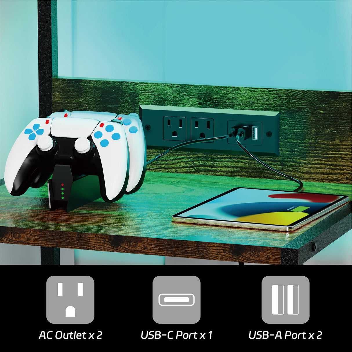 SZLHANJZ Nightstand, Dresser Nightstand with Charging Station, 3 Drawers Night Stand with Storage and LED Lights, 3 Shelves and Hooks, End Side Table for Bedroom, Rustic Brown SZLHANJZ