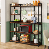 Tribesigns Kitchen Bakers Rack, 5-Tier Microwave Stand with Metal Frame, 55" Wide Kitchen Storage Shelf, Large Coffee Bar Station Baker's Rack with 11 Hooks, Rustic Brown Tribesigns