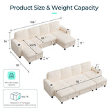 LINSY HOME Sectional Sleeper Sofa with Pull Out Couch Bed - Convertible Plush Corduroy Cloud Couch with Storage Chaise & USB Charging, Comfy U Shaped Modular Couches for Living Room, Beige LINSY HOME