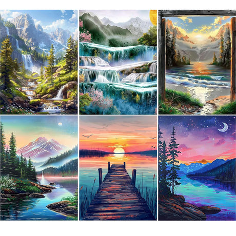 Hutarosl Landscapes Paint by Numbers Kit for Adults 6 Pack-Adults Paint by Numbers Landscape,Paint by Number on Canvas Landscapes Perfect for Gift Home Wall Decor 12x16inch Hutarosl