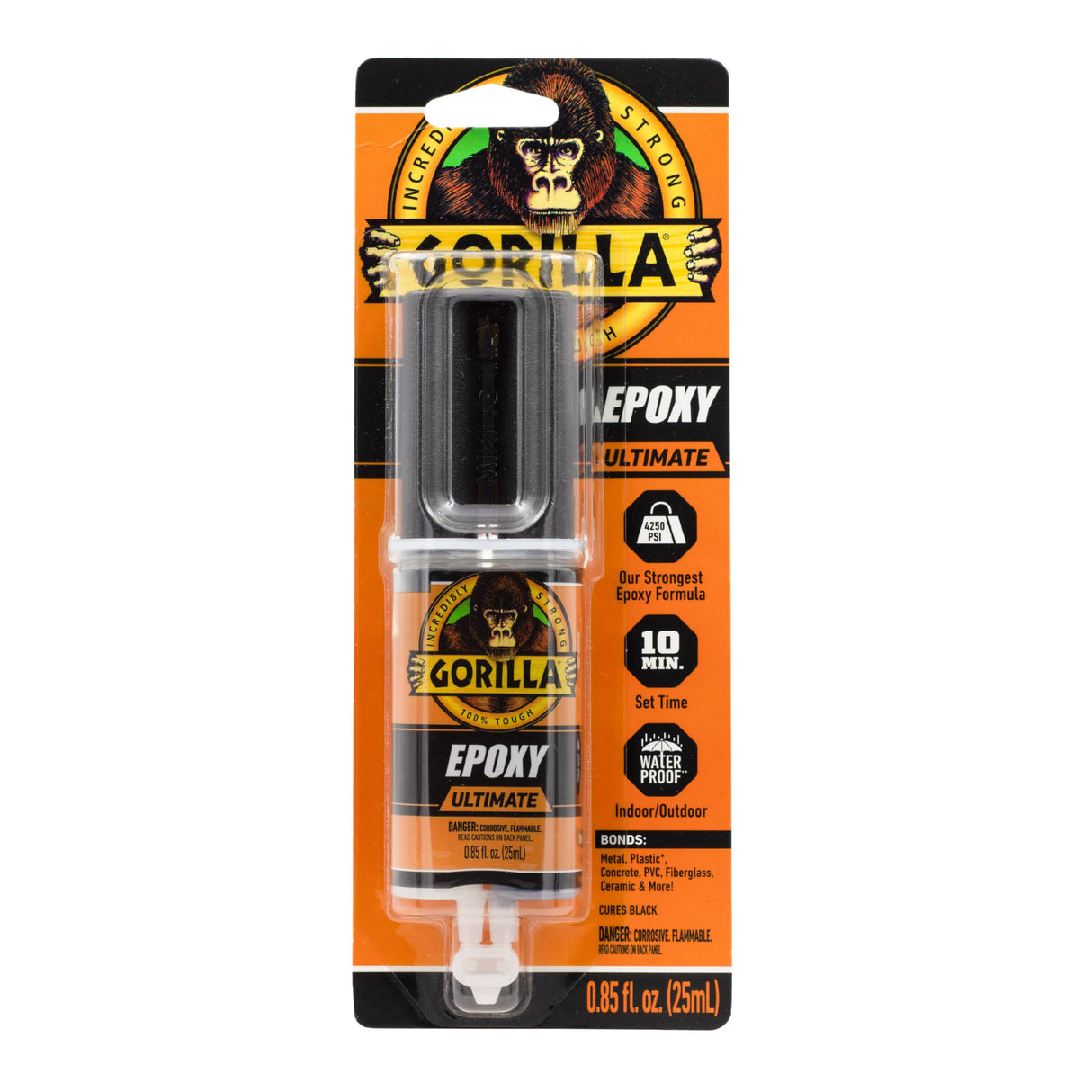 Gorilla Epoxy Ultimate, Waterproof, 10 Minute Set, Permanent Bond, Dries Black, 0.85oz Syringe (Pack of 1) Gorilla