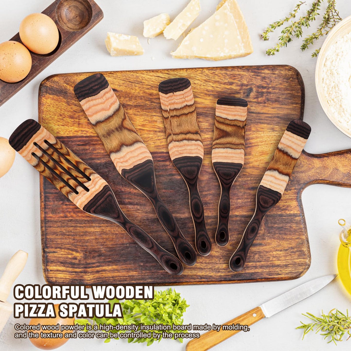 Spurtle Set, Wooden Utensils for Cooking, Kitchen Utensils Set, Pakkawood Kitchen Cooking Utensils Set, Apartment Essentials Wood Serving Spatula spoon, Home & kitchen Gift for Women & Men