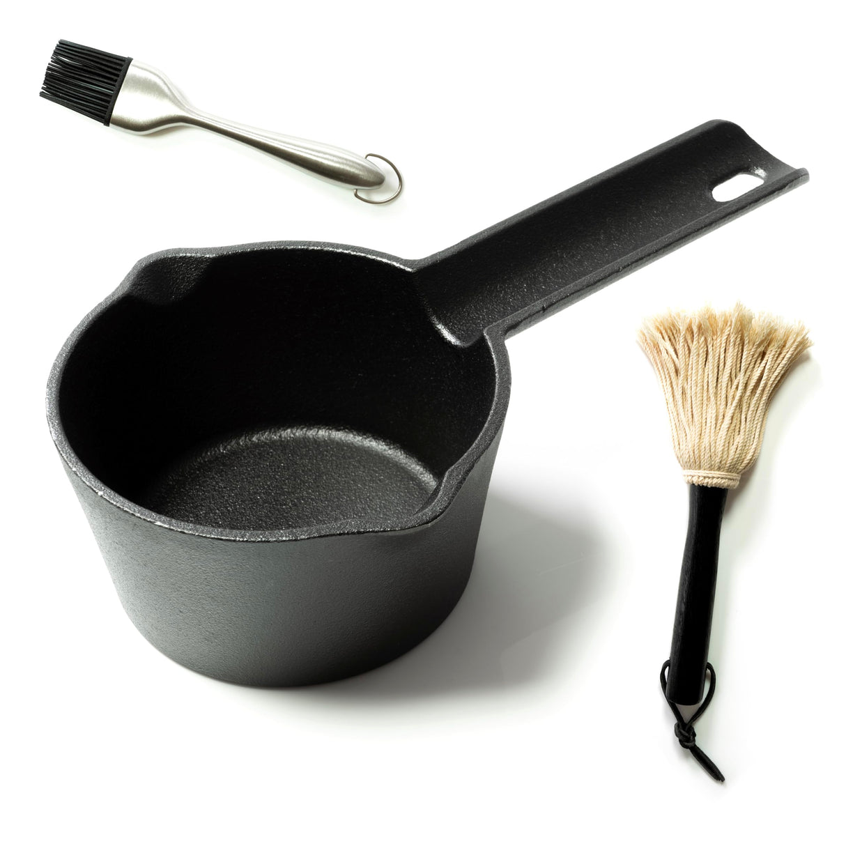 Pajaso Design - Cast Iron Basting Pot Set for Grill Cooking - Melting Pan for BBQ - Complete with Glaze Brush and Sauce Mop Pajaso Design