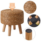 YMYNY Foot Stool Natural Seagrass Hand Weave, 12.6" Small Ottoman, Round Footrest for Living Room, Bedroom, Entryway, Change Shoes Stool, Non-Skid Wood Legs, Boho, Natural, UHBD027N YMYNY