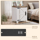 OKD Nightstand with Charging Station, 18 Inch Farmhouse End Table with Barn Door and Adjustable Storage Shelf, Rustic Wood Sofa Side Table w/Magnetic Door for Living Room, Bedroom, Antique White OKD