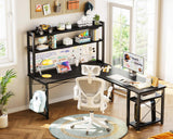 ODK L Shaped Gaming Desk with Hutch, Computer Desk with Storage Shelves, 59" L Shaped Desk for Home Office, Corner Desk with Headphone Hook, Black ODK