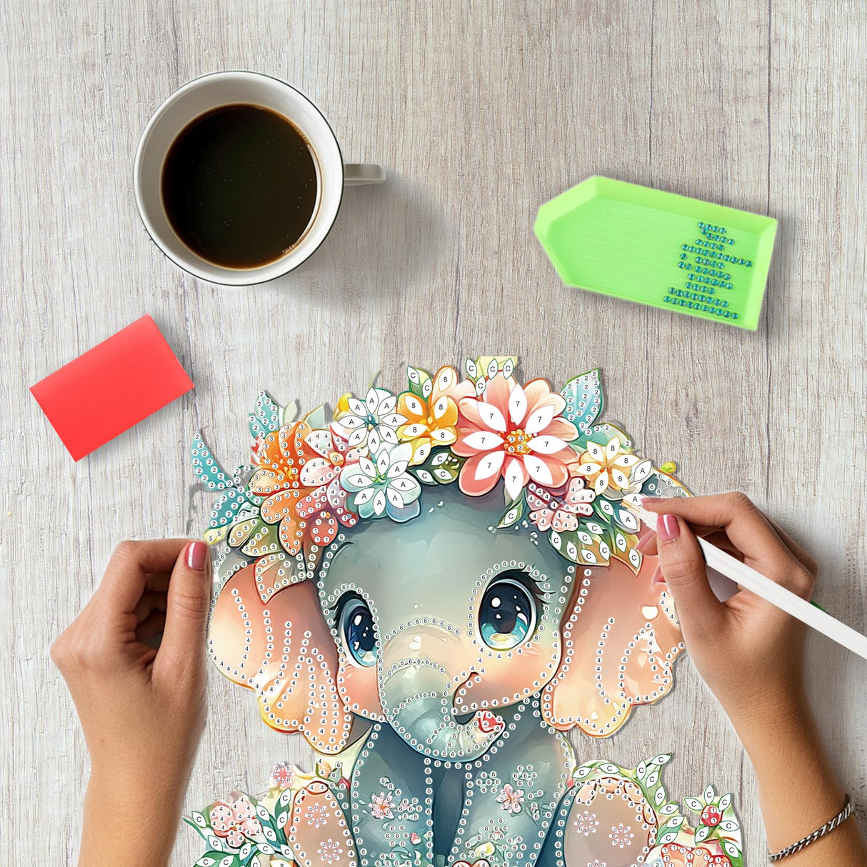 SENQAO Elephant Diamond Art Hanging Kit for Adult, Special Shaped Rhinestone, DIY Acrylic 5D Diamond Art Painting Window Pendants Home Garden Wall Hanging Kits Hanging Ornament SENQAO