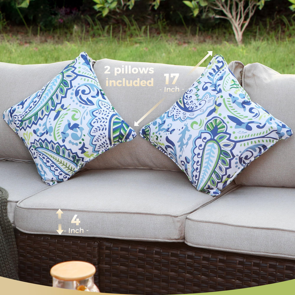 MIXPATIO Patio Furniture Set, 6 Pcs Wicker Outdoor Conversation Set, 2 x Single Chairs, 1 x 3 Seater Sofa and 2 x Ottoman with 4" Thick Cushion and 56" Fire Pit Table, Beige MIXPATIO