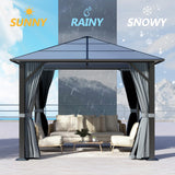 GARTOO 10’x10’ Patio Hardtop Gazebo with Polycarbonate Roof, Waterproof Outdoor Canopy Gazebo, Steel Frame Permanent Pavilion with Curtains and Netting, Perfect for Backyard, Patio, Lawn, Garden GARTOO
