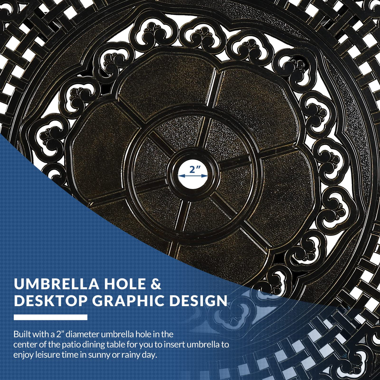 SOCIALCOMFY 5-Piece Outdoor Patio Dining Set, All-Weather Cast Aluminum Furniture Conversation Set, Include 4 Cushioned Chairs and a 38.5” Round Table with Umbrella Hole for Balcony, Lawn, Khaki SOCIALCOMFY