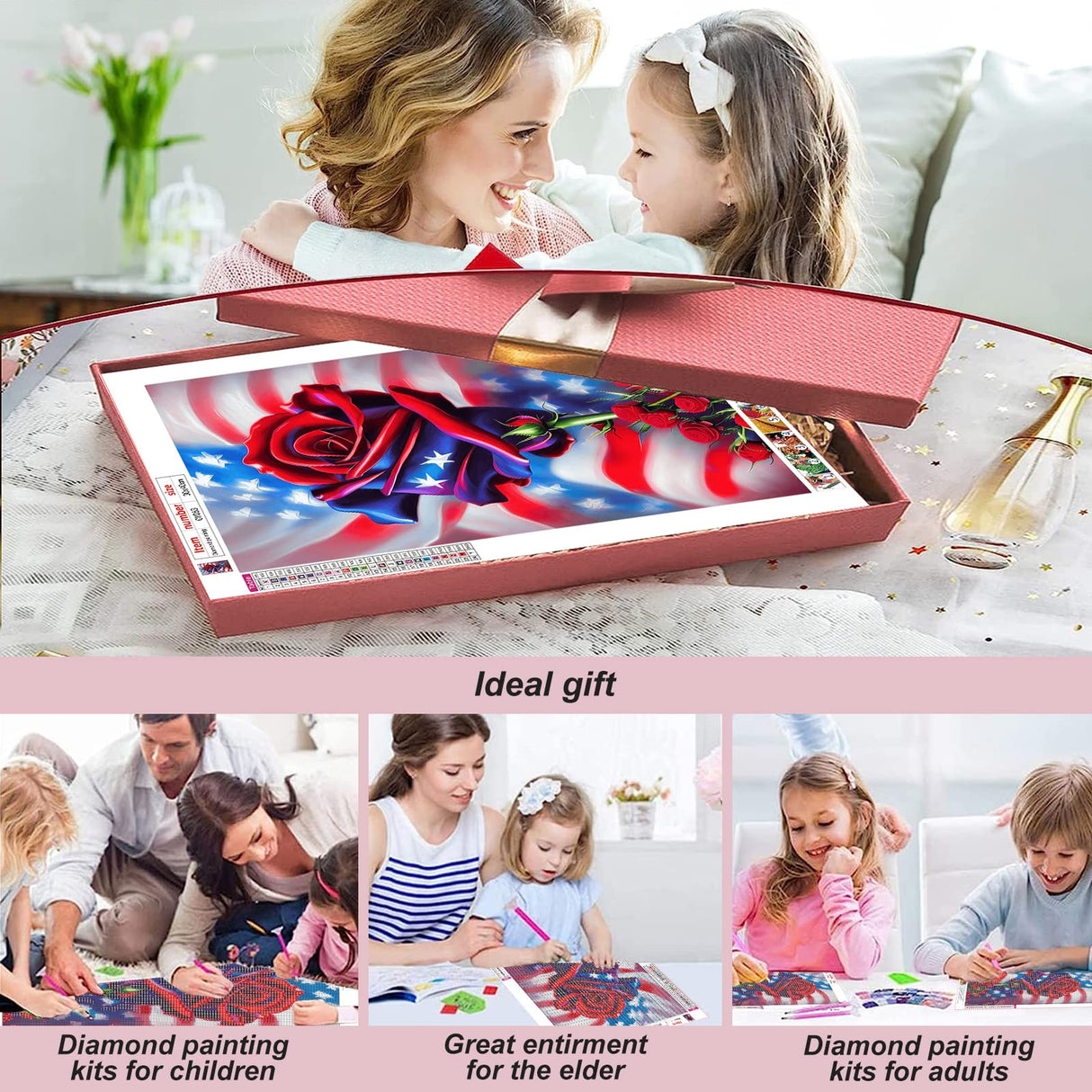 Stalente Diamond Painting Kits for Adults, 5D DIY Diamond Art Kits for Beginners Round Full Drill Diamond Painting for Home Wall Decoration Gift 12×16inch, Rose Flower Stalente