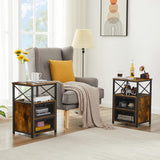 VECELO Nightstand Set of 2, End Table with Flip Drawer, Modern Night Stand for Bedroom Living Room, Office, Easy Assembly, 2 PCS, Brown VECELO