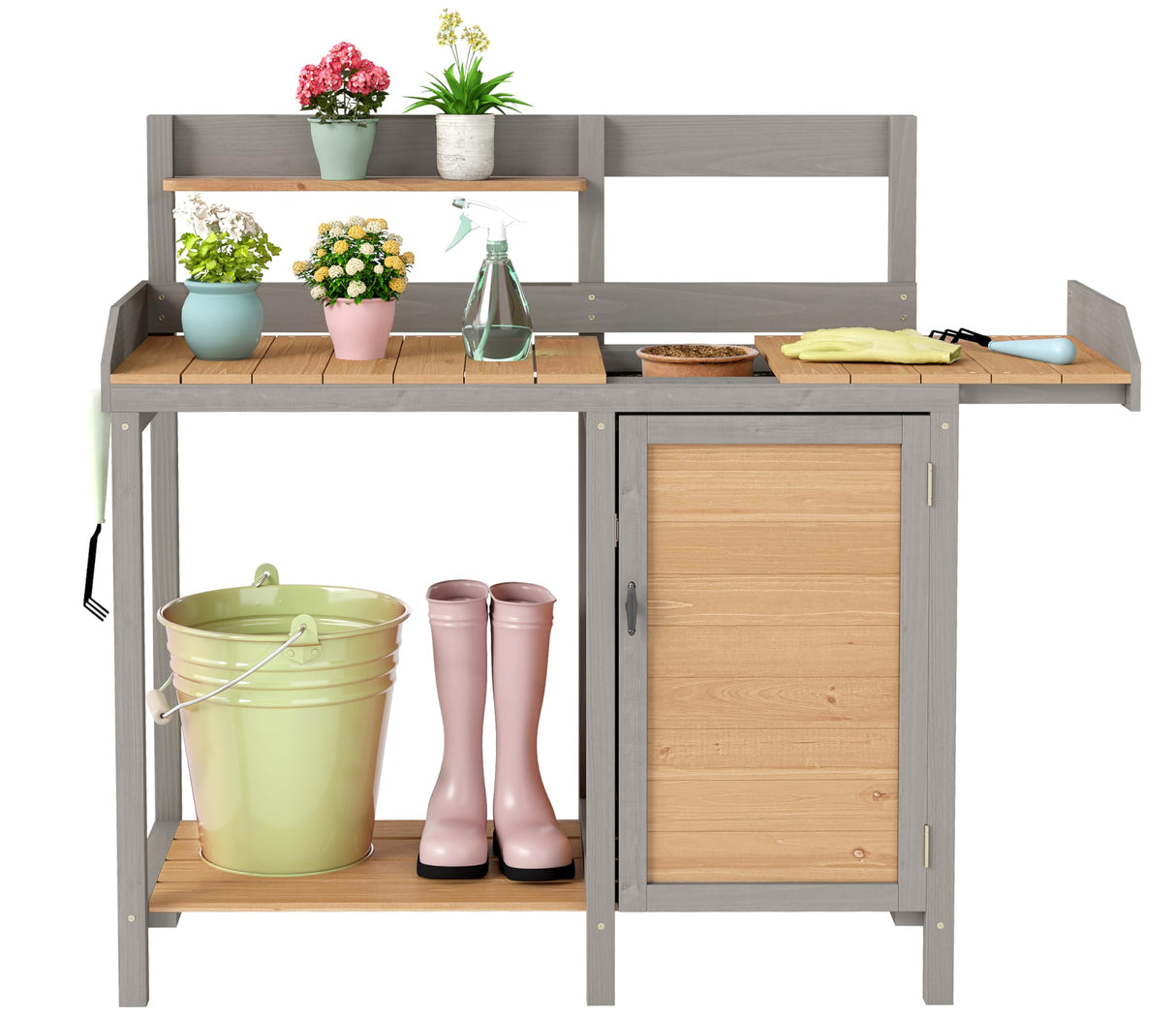 Wooden Potting Bench Table with Sink,Outdoor Garden Table Work Bench with Storage, Workstation for Outside Patio Lawn SoliWood