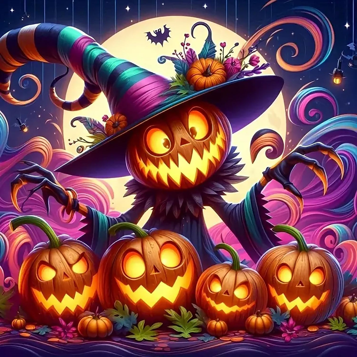 Halloween Pumpkin Moon Diamond Art Kits for Adults, 5D Winter Diamond Painting Kits for Adults Beginners,DIY Full Round Drill Diamond Dot Painting Gem Art Kits for Adult,Home Wall Decor 13.8x13.8 Inch VCLKDIY