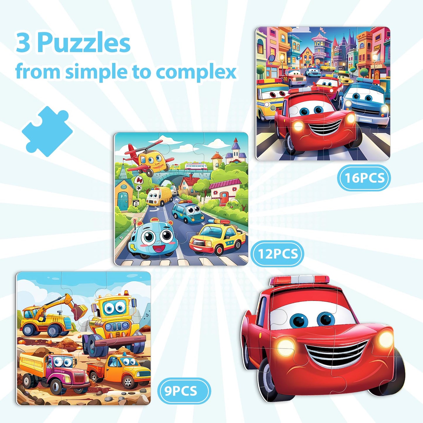 Magnetic Puzzles for Toddlers 3-5, 9-12-16 Pieces Car Puzzles for Kids Ages 4-6 Kids Puzzles Educational Learning Magnet Travel Puzzles Road Trip Activities Toys for 2 3 4 5 6 Year Old Boys and Girls