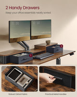 VASAGLE Electric Standing Desk with Drawers, Sit Stand Desk with Built-in Power Strip, Adjustable Height, 23.6 x 55.1 Inches, 2 Hooks, Memory Function, for Home Office, Rustic Brown ULSD184X21 VASAGLE