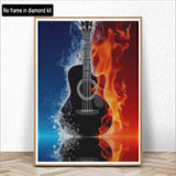 Kaliosy 5D Diamond Art Painting Guitar Ice Fire by Number Kits, Paint with Diamonds Art Musical Instrument DIY Full Drill, Crystal Craft Cross Stitch Embroidery Decoration 30x40cm?12x16inch? Kaliosy