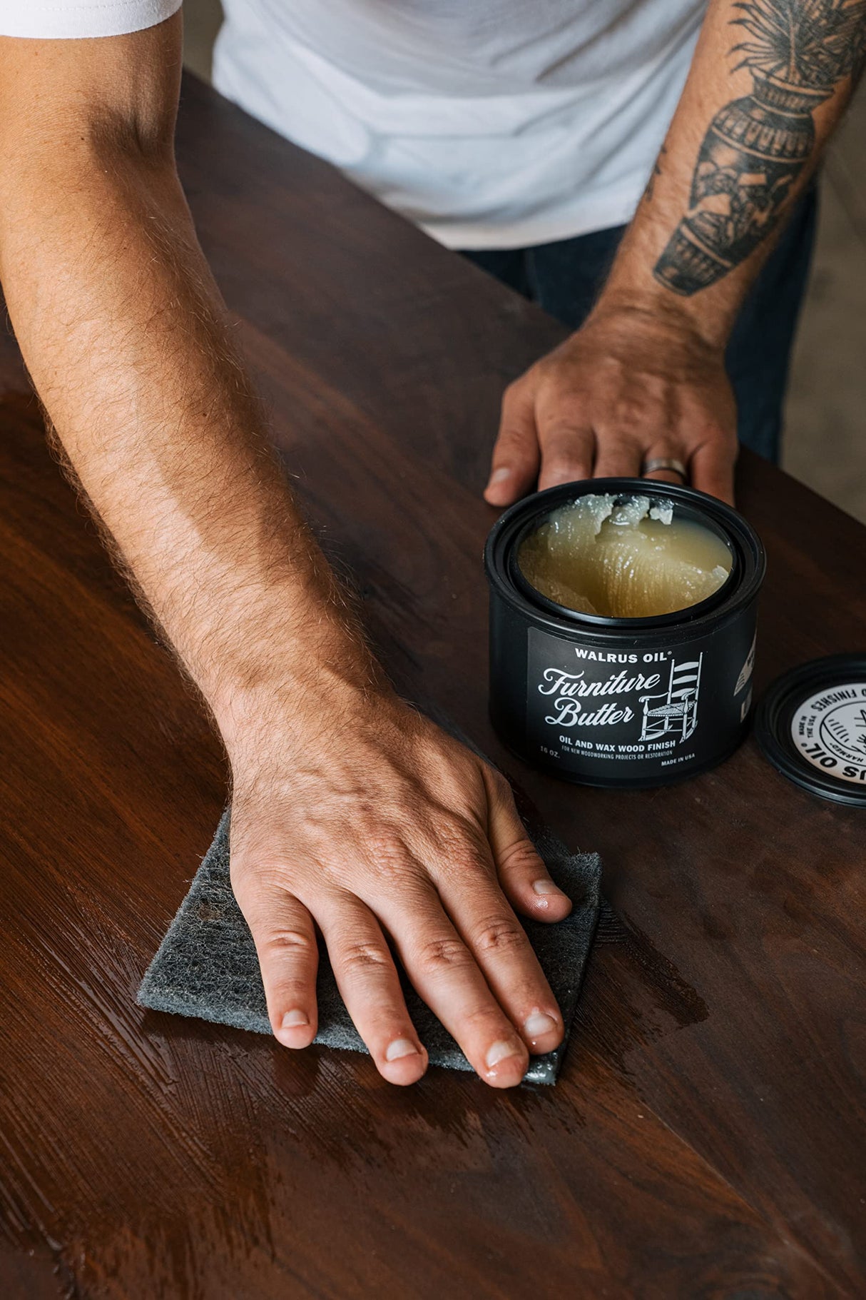 WALRUS OIL - Furniture Butter, Paste Wax Finish. Tung Oil, Carnauba Wax, and Pine Rosin Wood Sealer. Naturally VOC-Free, Matte to Satin Finish, 16oz Walrus Oil