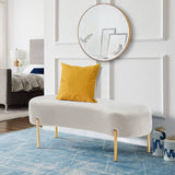 ALISH Upholstered Bench Modern Ottoman Bench Bed Bench Entryway Bench with Gold Legs for Living Room, Bedroom White ALISH