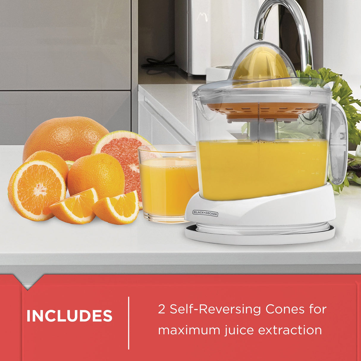 BLACK+DECKER 32oz Electric Citrus Juicer, CJ625, Pressure Activated, Adjustable Pulp Control, Dishwasher-Safe BLACK+DECKER