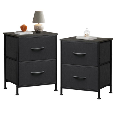 WLIVE Black Nightstand Set of 2, Night Stand with 2 Fabric Drawers, Small Dresser for Bedroom, Bedside Tables for Small Spaces, Dorm, Wood Top