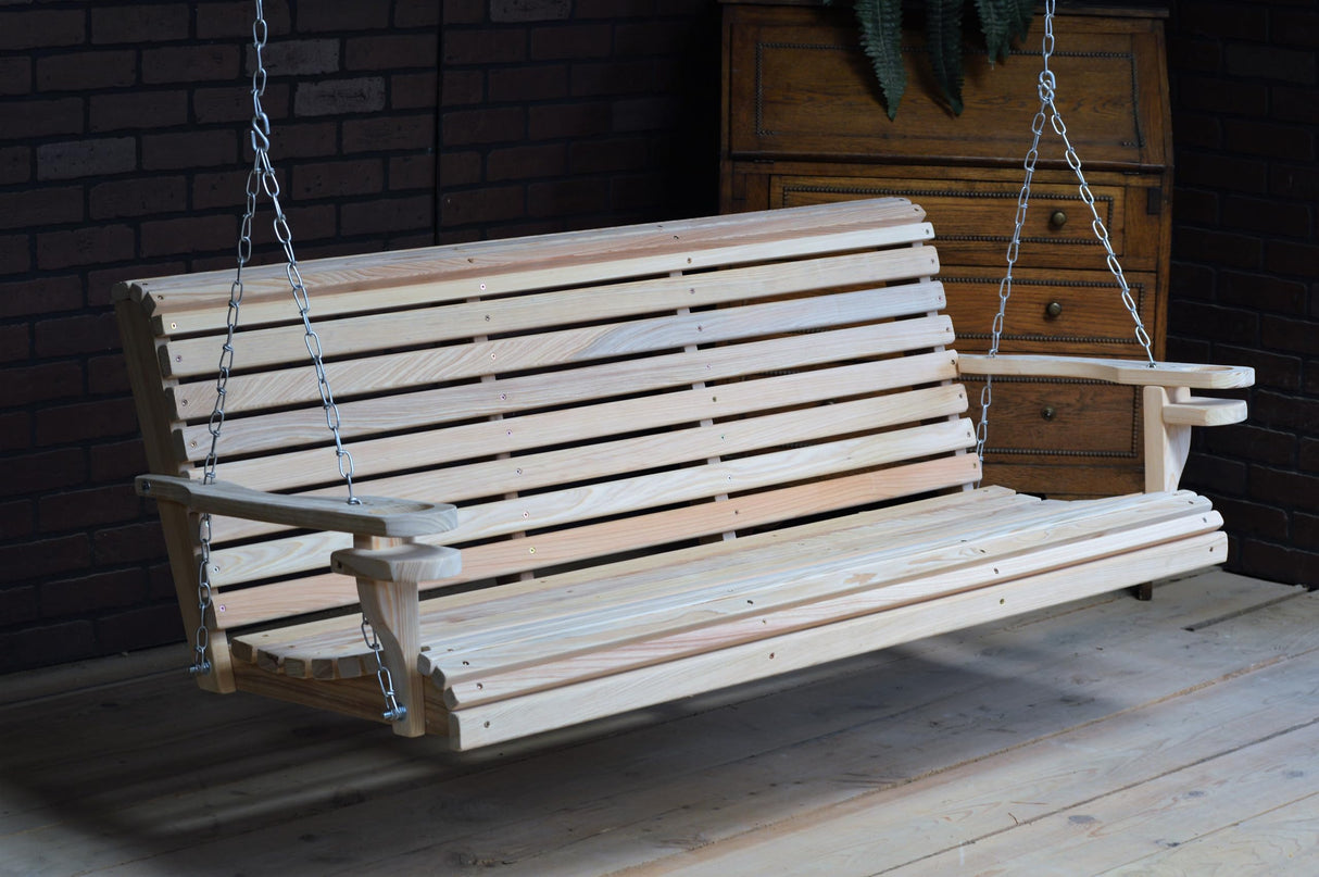Generic 5FT Cypress Roll Porch Swing Made in USA with Hanging Hardware, Unfinished Natural Wood Tone Generic