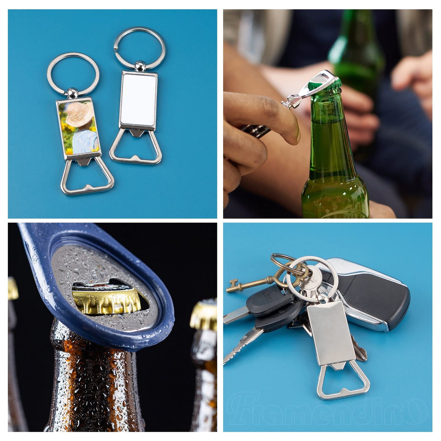 Framendino, 10 Pack Sublimation Blanks Keychains Metal Bottle Opener Transfer Sublimation Key Rings