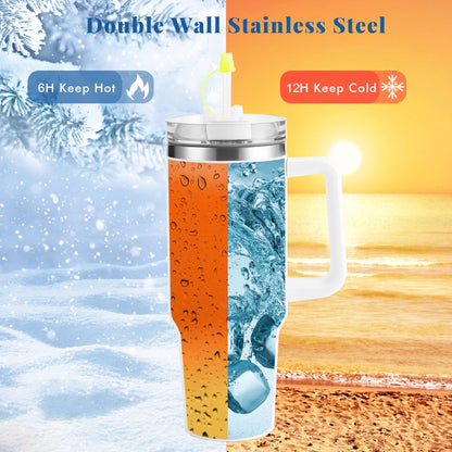 Sublimation Tumblers, 4 Pack 40oz Insulated Tumbler, 100% Leak Proof, with Handle & Lid & Straw & Brush, Stainless Steel Iced Coffee Tumbler Bulk, DIY Gift for Women Men Travel Party Car Office, White