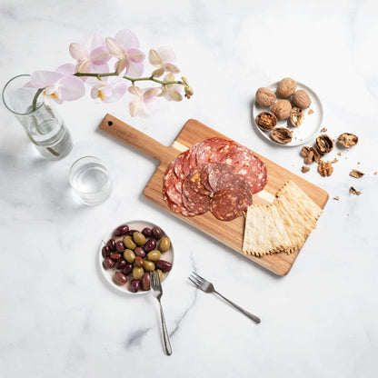 Villa Acacia Wooden Cutting Board - 17 x 7 Inch Wood Board Serving Tray for Bread and Cheese with Handle - Decorative Charcuterie Boards for New Home, Wedding Gift