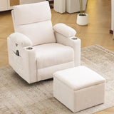 Rhevoy Rocking Chair Nursery with Adjustable Armrests, Electric Glider Recliner Nursing Chair for Breastfeeding with Ottoman, Power Swivel Recliner Chairs with Massage and Heat, White Rhevoy