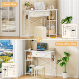 3IngSeagulls White Vanity Desk Without Mirror for Bedroom, Makeup Desk with 2 Fabric Drawers, Vanity Desk with Iron Hook, 36 Inches Vanity with Storage, White 3IngSeagulls