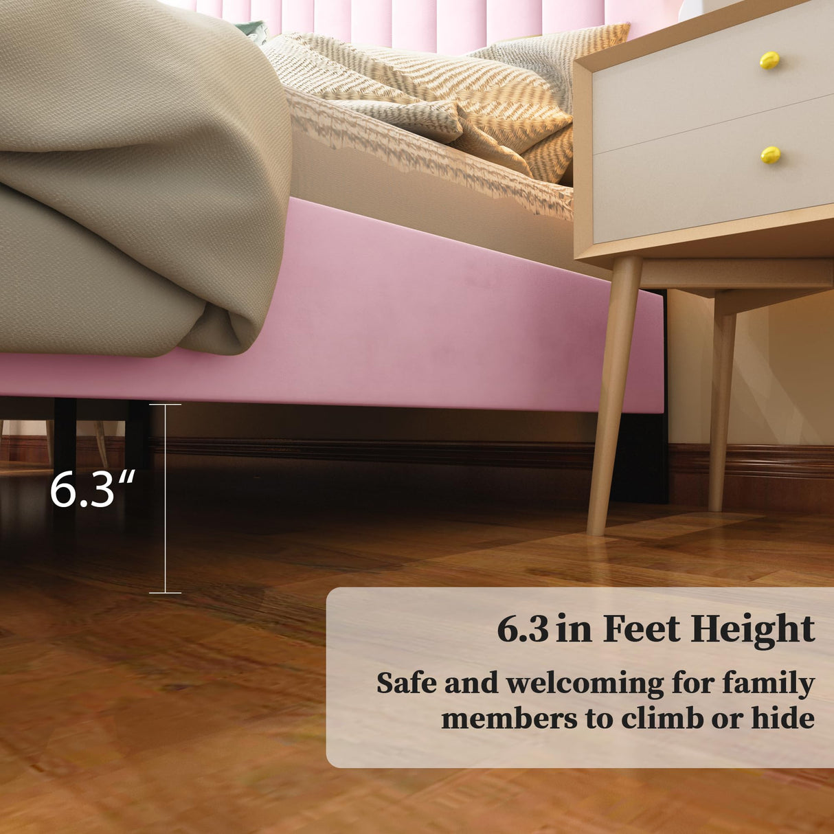 OLALITA Queen Size Bed Frame with Velvet Upholstered Headboard, Sturdy Platform Bed Frame Queen Size, No Box Spring Needed, Easy Assembly (Pink, Queen) OLALITA