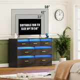 FREDEES 7 Drawers Dresser for Bedroom with LED Light, Large Chest of Drawers, Modern Black Dresser with Charging Station, Wood Bedroom Dressers for Closet/Living Room/Hallway FREDEES