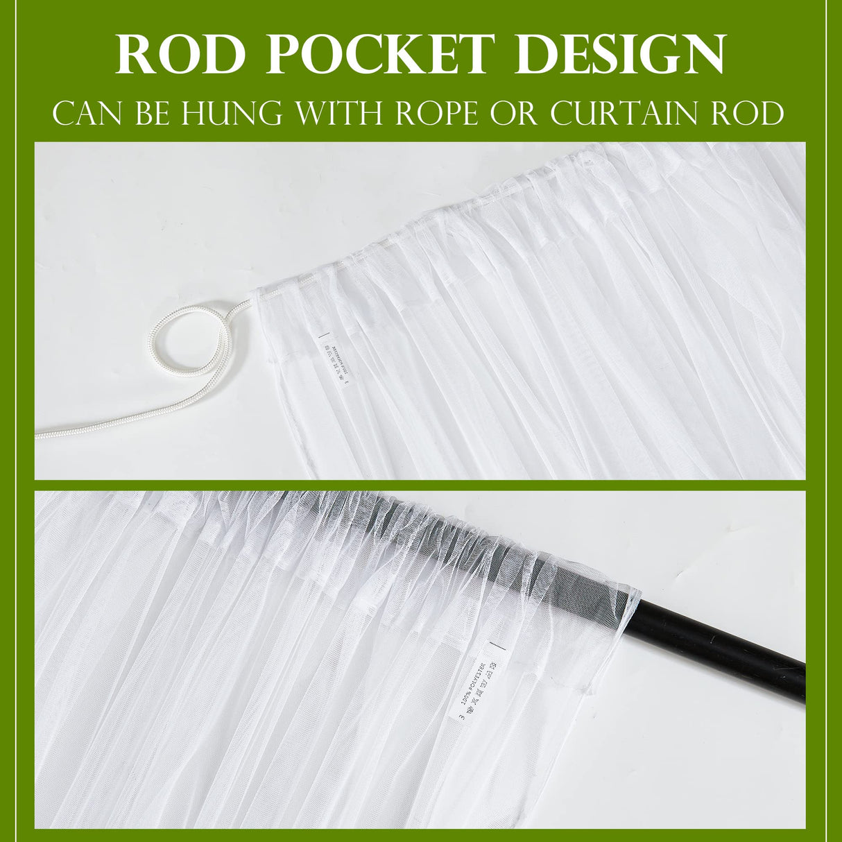 RYB HOME 2 Panels Porch Screen Mesh Outdoor Curtains Lightweight Mosquito Netting for Patio Gazebo Pool Hut Bug Garden Netting Size Adjustable, White, 118 inches Wide x 84 inches Long RYB HOME