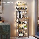 SWTYMIKI 6-Tier Coffee Bar Station - Bakers Rack with Drawer & 6 S-Shaped Hooks, Corner Coffee Stand Station, Coffee Bar Cabinet for Kitchen Entryway Living Room,11.81" Dx18.9 Wx56.7 H, Rustic Brown SWTYMIKI