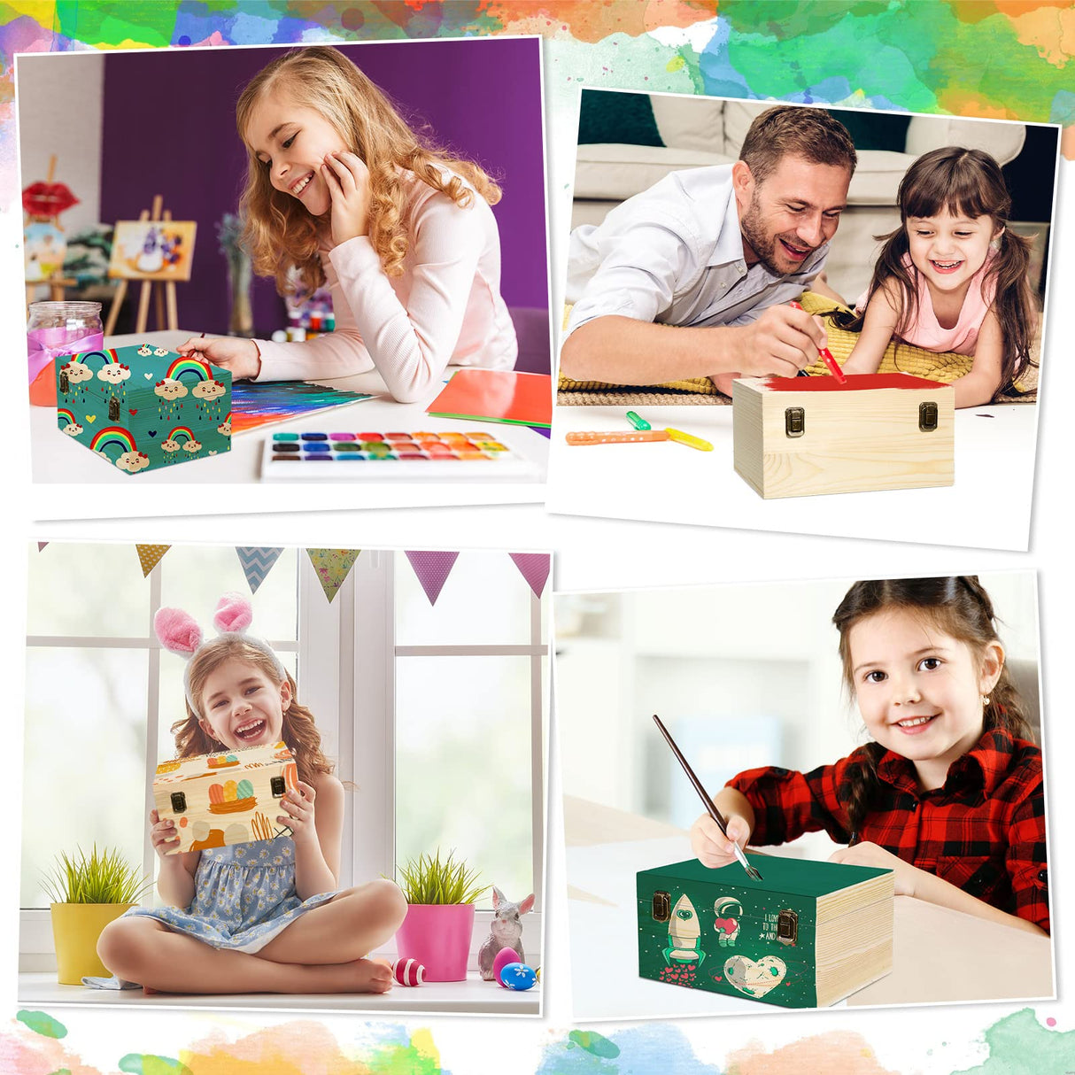 2 Pcs Unfinished Wood Box Natural Large Wooden Box 13 x 9.8 x 6.3 in, 10.6 x 7.9 x 5.5 in Pine Art Storage Boxes with Hinged Lid and Front Clasp for DIY Craft Hobbies Home Jewelry Keepsake Treasure Reginary