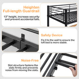 VECELO Metal Loft Bed Twin Size with Desk, Heavy Duty Bedframe with Removable Ladder and Safety Guardrail, Space-Saving, Noise Free, No Box Spring Needed, Matte Black VECELO