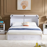 EDWINENE Murphy Bed with Mattress Included, Queen Murphy Bed Cabinet with Drawers and Charging Station for Small Apartments, Home Offices(Circular Pattern, White) EDWINENE