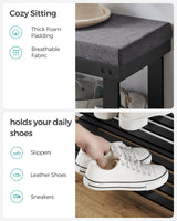 SONGMICS Bamboo Shoe Bench, 3-Tier Shoe Rack, Stable Shoe Organizer for Entryway, Living Room, Bench Seat Holds Up to 330 lb, 11.4 x 28 x 19.3 Inches, Black and Gray ULBS604B01 SONGMICS