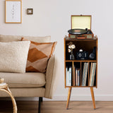 Wooden LP Record Player Stand, 3-Tier Turntable Stand Cabinet Holds up to 100 Albums, Metal Record Storage Holder and Organizer Table, Mid-Century Modern Record Player Holder for Living Room & Bedroom 2BHOME