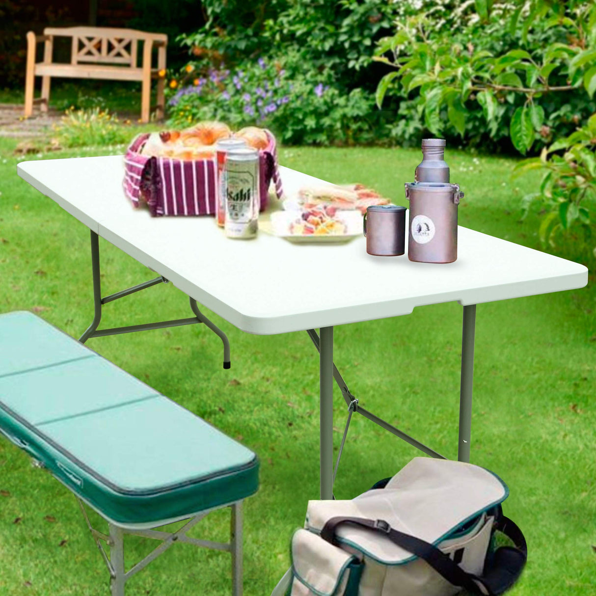 FORUP 6ft Table, Folding Utility Table, Fold-in-Half Portable Plastic Picnic Party Dining Camp Table (White) FORUP