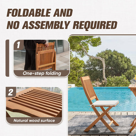 Devoko Outdoor 3 Piece Folding Patio Bistro Set Acacia Wood Bistro Table and Chairs Set of 2 for Garden Poolside Backyard Balcony Porch Deck Devoko
