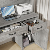 Farmhouse 61'' Executive Desk with 5 Drawers, Rustic Office Desk Computer Desk with Charging Station, File Drawers and Storage Cabinet, Wood Workstation for Home Office and Study,Grey. Vabches