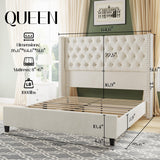 Jocisland Queen Upholstered Bed Frame with Tall Headboard Wingback Platform Bed Tufted Deep Button Velvet/No Box Spring Needed/Easy Assembly/Cream Jocisland